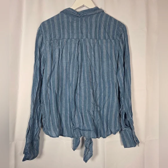 Bella Dahl Striped Blue Tie-front Button-down V Neck Shirt Women's Size M - Picture 4 of 7